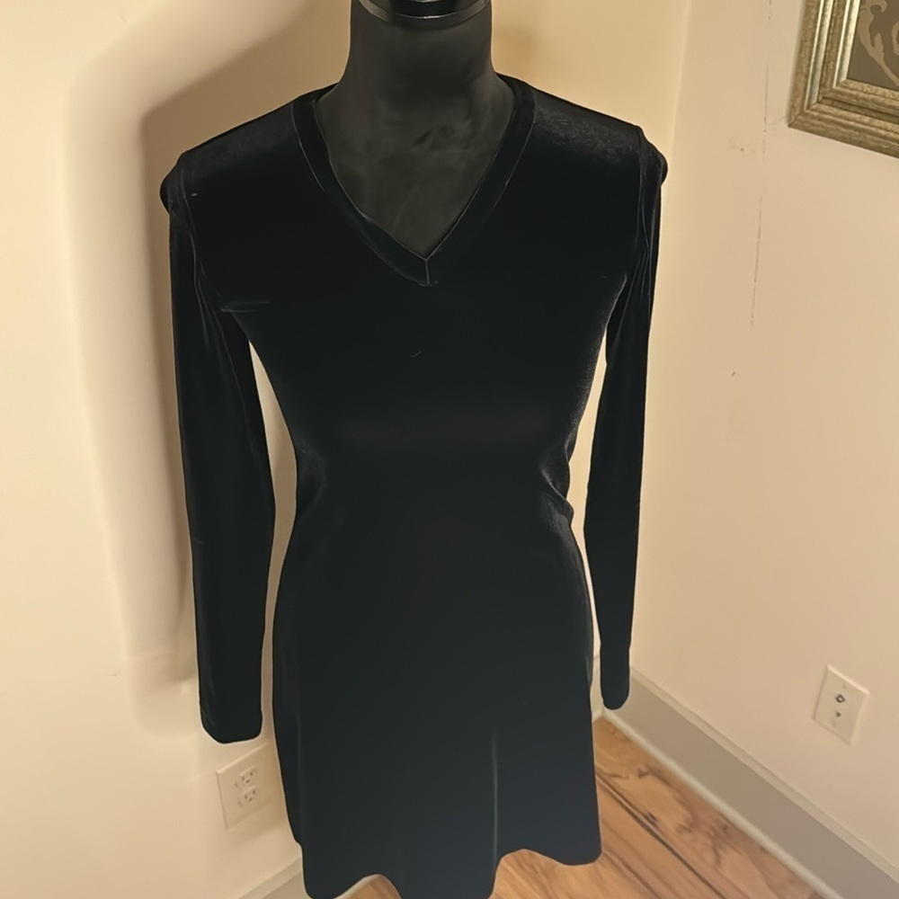 GUESS Collection velvet black little black dress long sleeves Sz XS